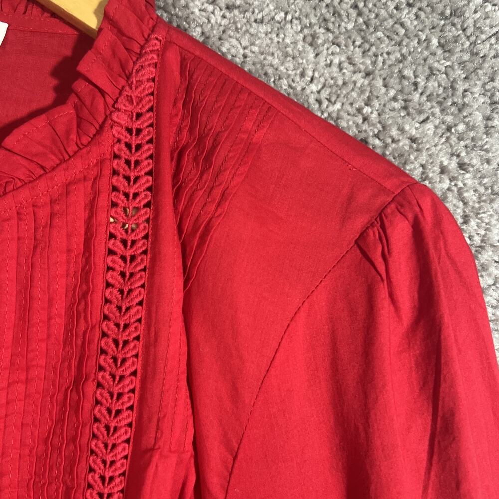 Madewell Women's XXL 2XL Red Lace Pintuck Long Puff Sleeve Blouse NWT Boho Top - Picture 6 of 15